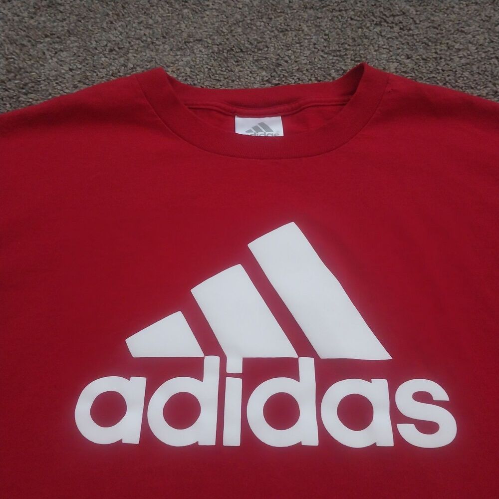 Adidas Red Logo T-Shirt Men’s XL Made in Mexico 100% Cotton Casual Tee